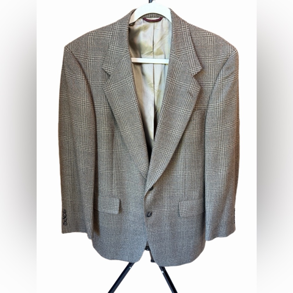 Hart Schaffner Marx Size 38R Gray & Green Pure Virgin Wool Front 2 Button Blazer - Picture 3 of 10